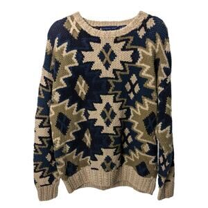 Vintage 90's Northern Isle Hand Knit Chunky Sweater Southwestern Aztec XL